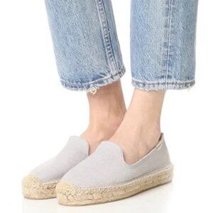 Soludos Gray Suede Leather Cap Toe Platform Smoking Slipper Espadrilles Size 6.5
